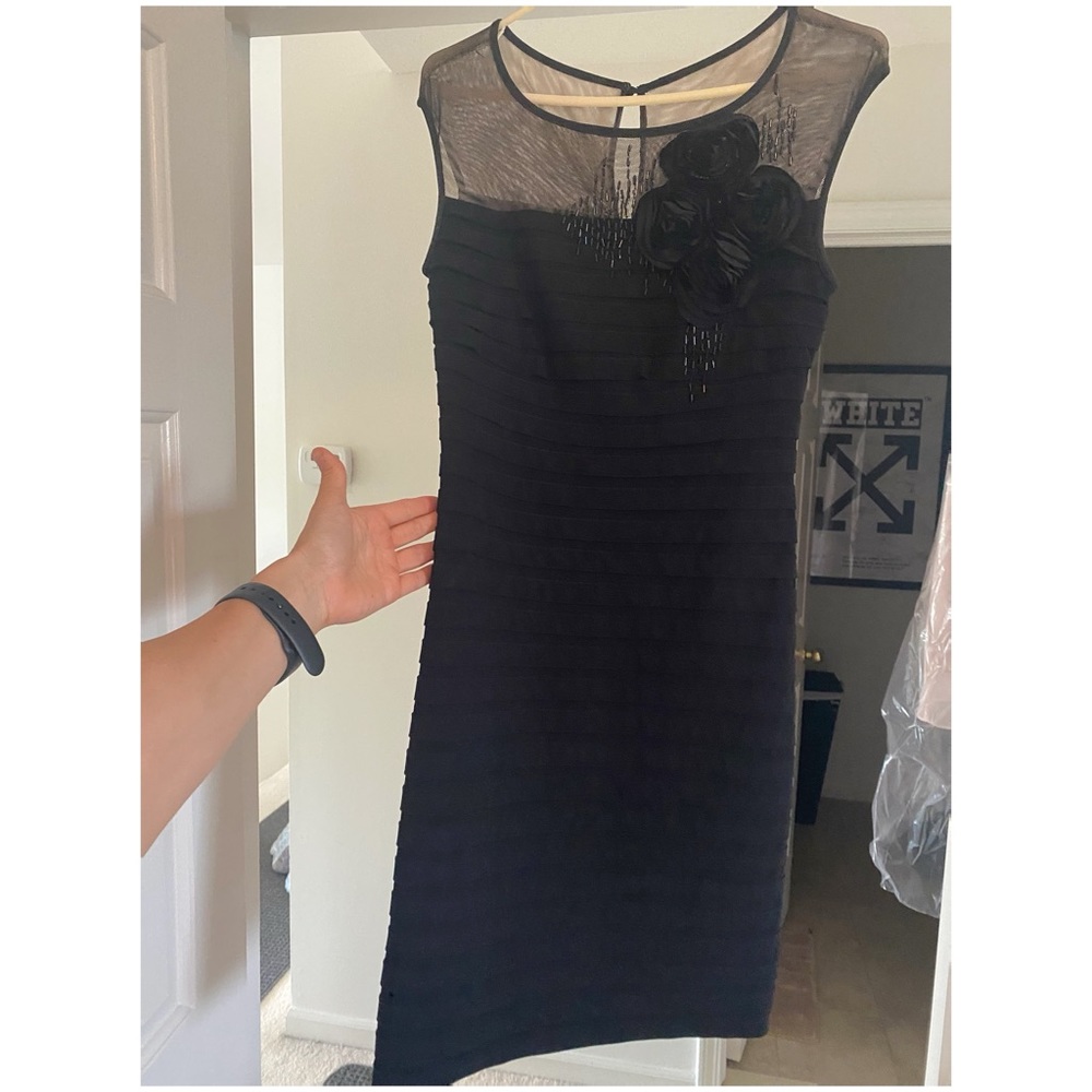 Slimming black mini dress wedding guest 6